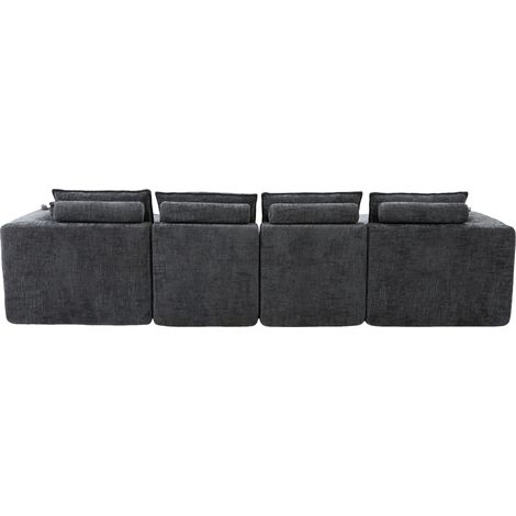 Modulares 4-Sitzer-Sofa aus dunkelgrauem Chenille mit 2 Hockern, Taschen und Getränkehaltern (1/5)