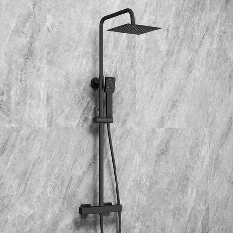 SKY Bathroom Matte Black Twin Mixer Shower Thermostatic Square Bar Set (1/5)