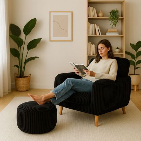 Cord pouf - rundes bodenkissen weicher bezug