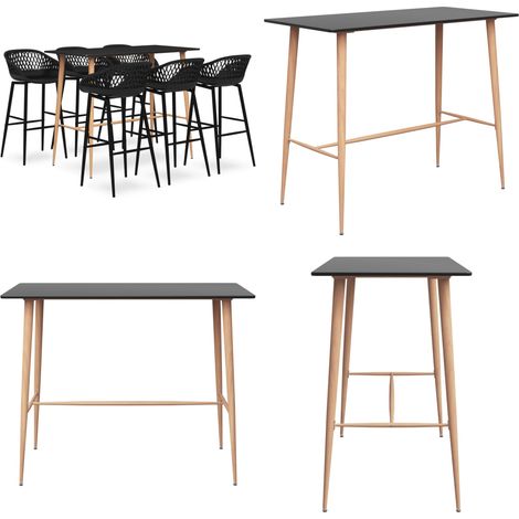 7-tlg. Bar-Set Schwarz - Bar Set - Bartisch - Barhocker - Kücheninsel - Wohnzimmer Dekoration - Home & Living (1/5)