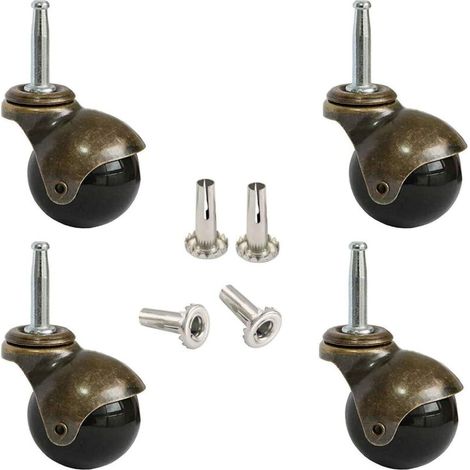 (4 Stück) Schwenkbare Kugellagerrollen, 50 mm, Ersatzrollen für Vintage-Möbel wie Stühle, Klapptische und Teewagen, Tragkraft je 120 kg.
