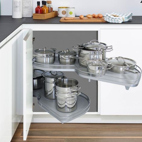 Kesseböhmer LeMans II Eckschrank-Beschlag links 600 mm, silbergrau/ grau