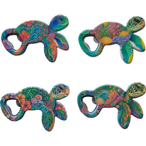 Set de 4 abrebotellas imán de melamina tortuga multicolor (1/4)