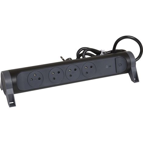 Rallonge multiprise rotative avec 4 Prises de Courant Surface, Interrupteur et parafoudre - Noir et Gris foncé (1/5)