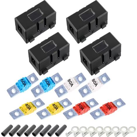 Portafusibili per auto, 4 pezzi, portafusibili per auto ANS con 4 fusibili midi 40A 50A, portafusibili mega per auto, camion, veicoli