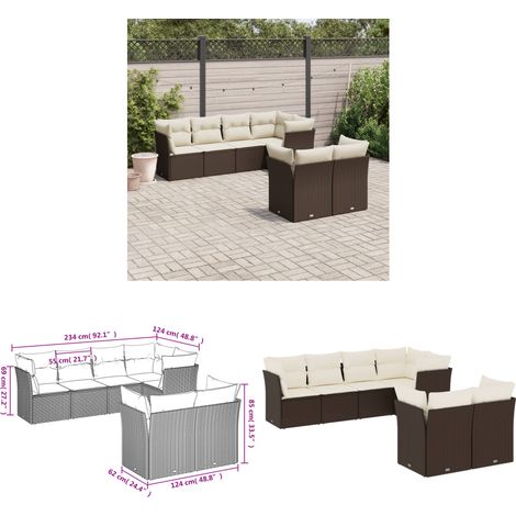 7-tlg. Garten-Sofagarnitur mit Kissen Braun Poly Rattan - Gartenmöbel - Sofa Garnitur - Rattan Möbel - Outdoor Sofa - Balkonmöbel - Home & Living (1/3)