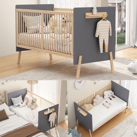 Lit en bois massif pour bébés. Lit réglable, avec possibilité de régler la hauteur à trois niveaux différents. Pas de matelas inclus 1407086 cm (1/4)