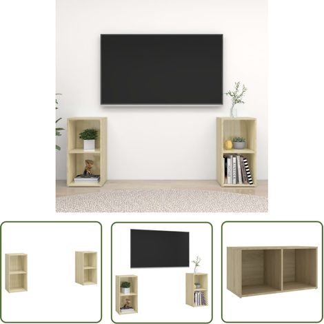The Living Store TV-Schränke 2 Stk. Sonoma-Eiche 72x35x36,5 cm Holzwerkstoff - TV Schrank - Holzwerkstoff Möbel - Sonoma Eiche - Wohnzimmer Dekoration - Regal (1/5)