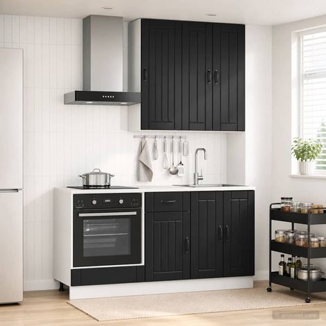 vidaXL Unité de cuisine LUCCA 5 pcs Noir Bois d'ingénierie (1/5)
