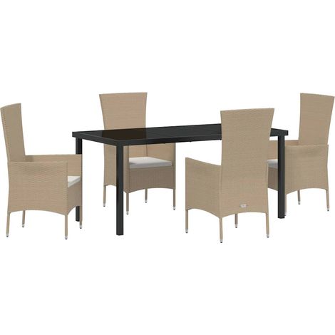 Maison Exclusive - Set da Pranzo per Giardino con cuscino 5 pcs Beige polyrattan (1/5)