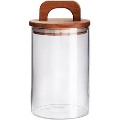 Pot de conservation en verre 1000 ml - Couvercle en bois avec poignée - Hermétique - Pour thé et aliments - Rangement cuisine (1/5)