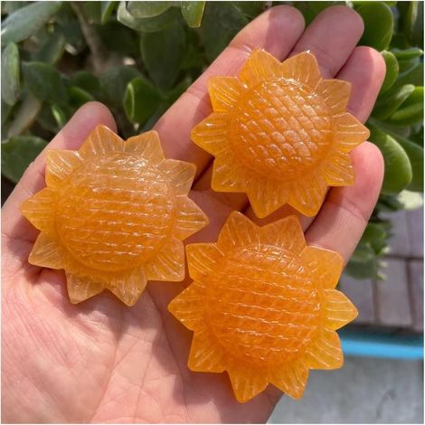 3 pièces Pierre Naturelle Jaune Calcite Tournesol Cristal sculpté Plante décoration de la Maison Ornement Mode Bijoux Cadeau Collections de la Maison (Size : One Size) (1/5)