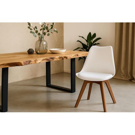 Esszimmer Schalenstuhl & Polster Kunstleder weiß Stuhlbein Massivholz nussbaumfarben LOVELACE (1/5)