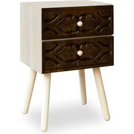 Table de Chevet 2 Tiroirs "Tomina" 42cm Marron (1/4)