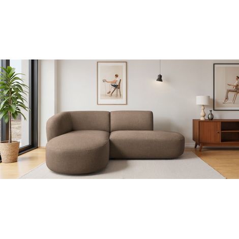 Ecksofa Designersofa BABETTE in Stoff Lins Braun Ottomane Links