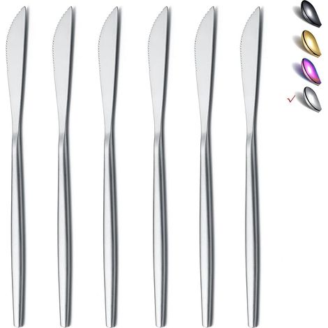 6 pièces Couteau de table en acier inoxydable, couteau à beurre robuste, lave-vaisselle en toute sécurité (argent mat-8,9 pouces) (1/5)