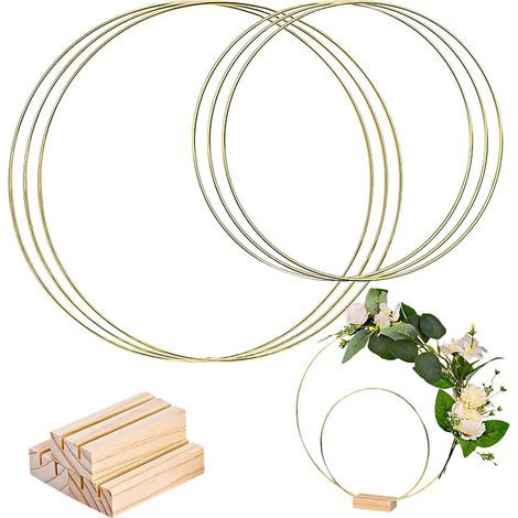 3 Pièces Anneau en Métal avec 3 Suppots en Bois 10cm+20cm,Anneau pou Couonne pou Le Ceceau Floal de DIY, déco de Couonne de Maiage, Catche de êve et Atisanat Suspendu de Mu (1/4)