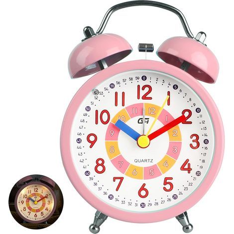 Réveil Enfant Analogique Garçon Fille Silencieux Horloges de Table alimentées par Batterie sans coutil de Chevet Grande Fonction Lumineuse Snooze Light pour Bureau de Chambre (Rose-820) (1/5)