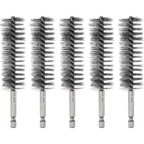 5 x Stainless Steel Cleaning Brush 25 mm Diameter with Handle and 1/4 Inch Hex Shank for Tubes, Ports, Bearings (1/5)