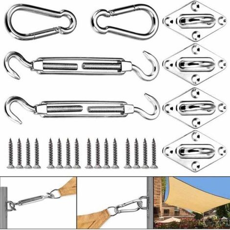 Kit de Fixation Voile d Ombrage - Acier Inoxydable - Pour Voile Triangulaire ou Rectangulaire - 40 Pièces (1/4)