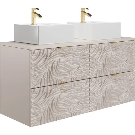 Mobile bagno sospeso testurizzato con doppio lavabo da appoggio quadrato Beige 120 cm - RINAREL (1/5)