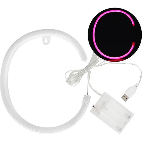 Veilleuse LED veilleuse-C – Lettre lumineuse rose, alimentée par USB ou par piles, idéale pour la décoration intérieure et les décorations de mariage. (1/5)