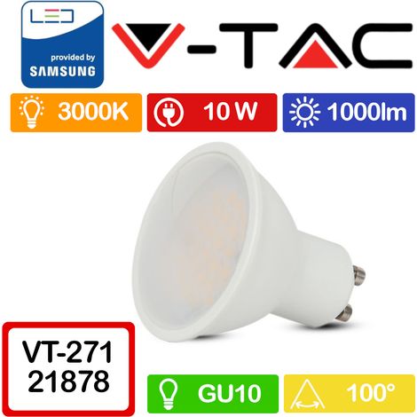 V-TAC PRO VT-271 Faretto LED GU10 con Chip Samsung 10W 100° Copertura Satinata Bianco caldo - 3000K (1/10)