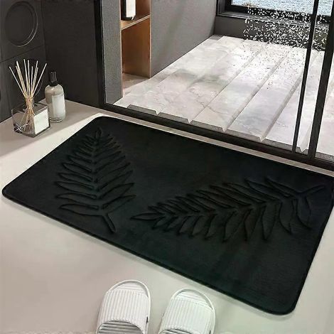 Tapis de bain en mousse à mémoire de forme, 40 x 60 cm, antidérapant, épais et absorbant, respirant et doux, noir. (1/4)