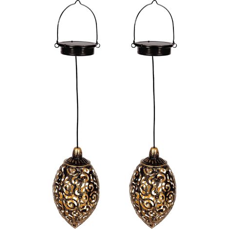 Lot de 2 Lanternes Solaires Suspendues Orientales – Lampes Solaires Marocaines en Métal Étanche (1/4)