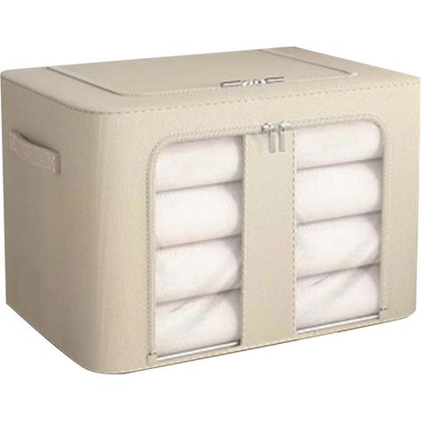 Boîte de rangement pliable empilable en tissu Oxford, organisateur d'armoire, conteneur de vêtements avec fenêtre transparente et poignée de transport, jaune crème (1/5)