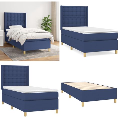 Cama box spring con colchón tela azul 90x190 cm - Colchón de muelles - Cama de muelles