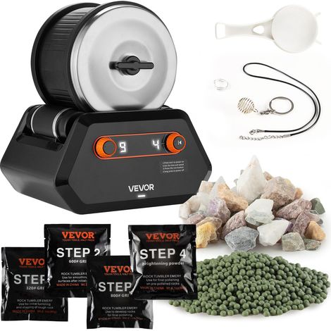 VEVOR Lucidatrice Elettrica per Rocce, Carico 1,36 kg, 4 Livelli di Velocita, Set per Lucidatura con Pietre Preziose Grezze e Grani Lucidanti, Timer di Lucidatura e Pannello di Controllo, Nero (1/5)