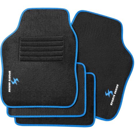 WOLTU Universal Car Floor Mats Set of 4 Car Floor Protectors Car or Van Carpet Covers Black Car Accessories with Letter Embroidery and Blue Edging