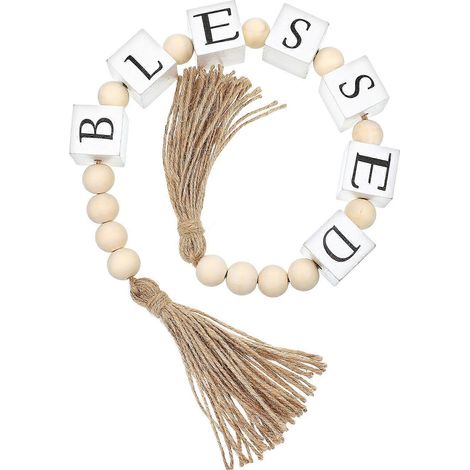 Guirlande de perles en bois à pompons vintage pour la décoration intérieure, blanche, de qualité artisanale, polyvalente, 18 cm (7,1 pouces). (1/5)