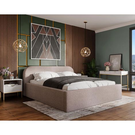 Orane - lit coffre - 160x200 cm - en tissu bouclette - rose (1/5)