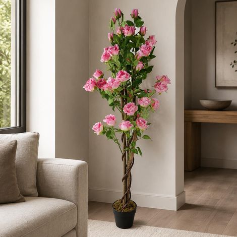 150cm Artificial Pink Rose Tree - Premium Quality (1/3)
