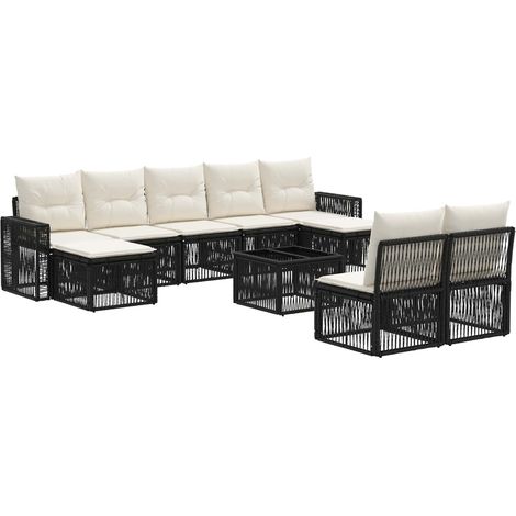 vidaXL Set Divano da Giardino 10 pcs Nero e Bianco Crema polyrattan