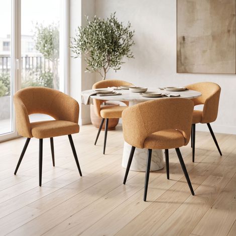 Lot de 4 chaises repas 58x53x81 cm en tissu bouclette moutarde (1/5)