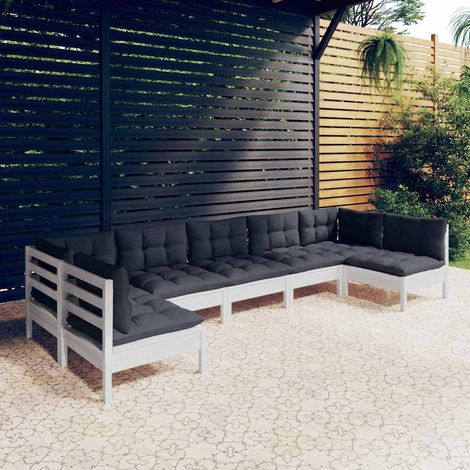 vidaXL Muebles de jardín 7 pzas y cojines blanco madera maciza de pino (1/5)