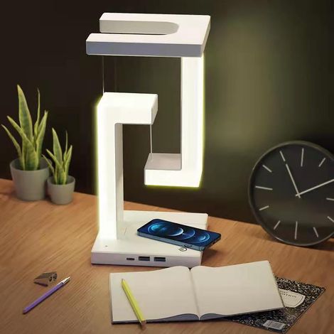 Lampe De Table - Lampe À Suspension Flottante Avec Chargeur Sans Fil Et Port USB - 3 Modes D'éclairage Réglables Au Toucher - Pour Chambre À Coucher Bureau Salon - 1 Pièce (1/5)