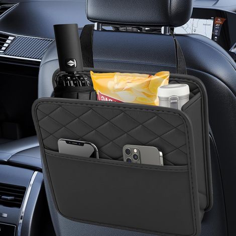 Organisateur de siège auto en cuir, protection dossier enfant, rangement suspendu imperméable avec sangles réglables. (1/5)