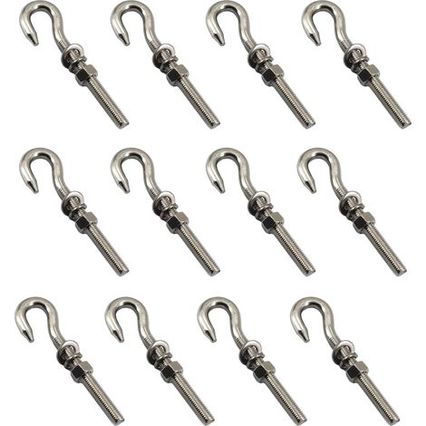 Lot de 12 boulons à œillet M6 en acier inoxydable avec écrou et rondelles à tige filetée longue tige filetée ronde (1/5)