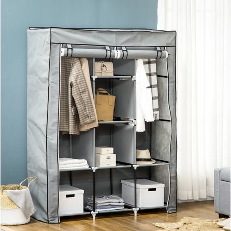 Stoffschrank mit Kleiderstangen, 8 Regalen, hellgrau HAVRYA (1/5)