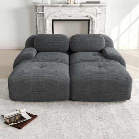 Divano a 2 posti in tessuto di velluto a coste, senza struttura, componibile in modo modulare con chaise longue, antiscivolo, braccioli ergonomici e rivestimento altamente elastico per soggiorno e cam (1/5)