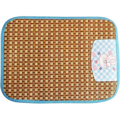 Tapis rafraîchissant pour chats et chiens, coussin d'été naturel respirant en rotin tissé bleu S, idéal pour la sieste et le confort des animaux. (1/4)