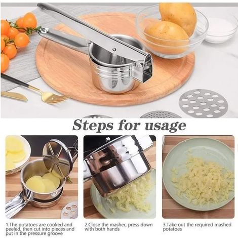 Schiacciapatate professionale 3 in 1 in acciaio inox: pressa per aglio, patate, frutta e verdura (1/5)