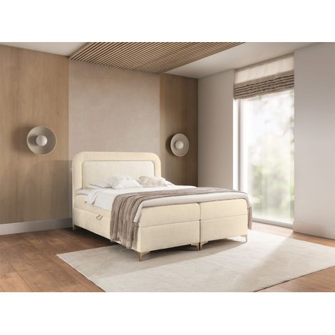 Boxspringbett Schlafzimmerbett WILLOW 200x200cm Stoff Puente Creme