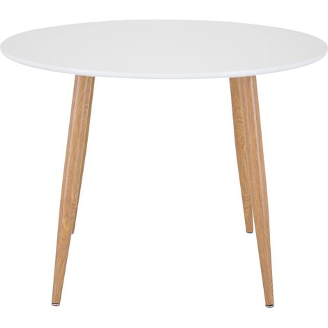 Table à Manger Ronde "Plaza" 100cm Blanc & Naturel (1/5)