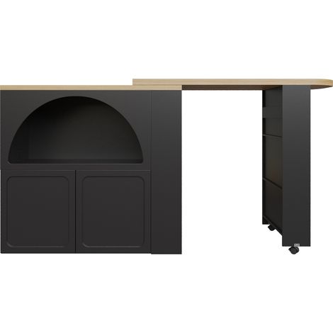 Mesa de bar extensible con almacenaje 135-205x39x100 cm MDF con LED y ruedas negra HOMVRA (1/5)