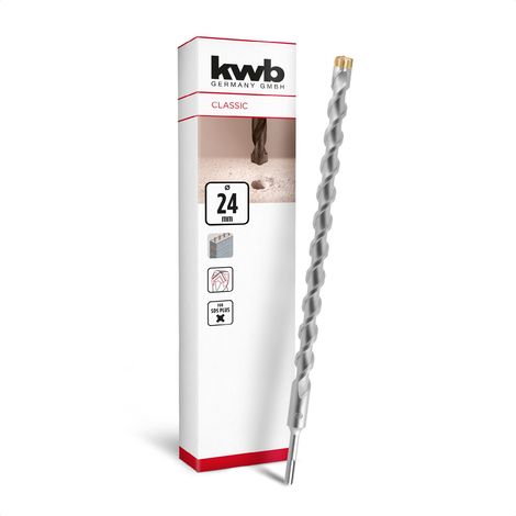 kwb SDS Plus Bohrer, SDS Plus Hammerbohrer (Ø 24 mm x 460/400 mm, mit extrem schneller Hartmetall 4X-Schneide, für armierten Beton, Stein & Mauerwerk)